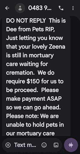Pets R.I.P | Pet Cremations Toowoomba — Customer photo